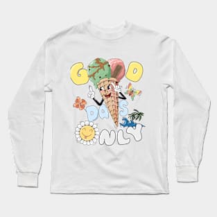 70s Vintage Doodle Ice Cream Cone Long Sleeve T-Shirt